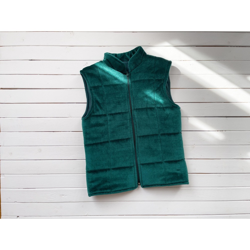 green quilted vest 70s vintage emerald velvet puffy vest‎
